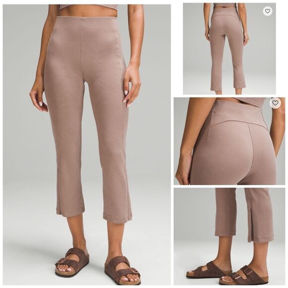 Lululemon Ribbed Softstreme Zip High-Rise Crop Pants 25" Taupetastic size 10 NWT - Picture 1 of 7